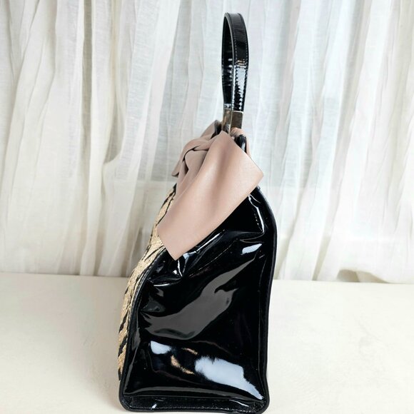 Valentino Garavani Bow Top Handle Bag Snakeskin Print Jacquard Patent Leather - Picture 7 of 16